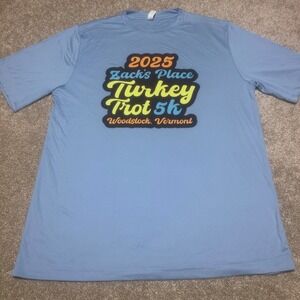 CORE365 Mens L Zack's Place Turkey Trot 5k Graphic Tee Blue Performance Running